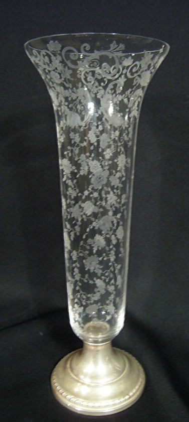 Antique Sterling Silver Etched Crystal Floral Vase Ebay