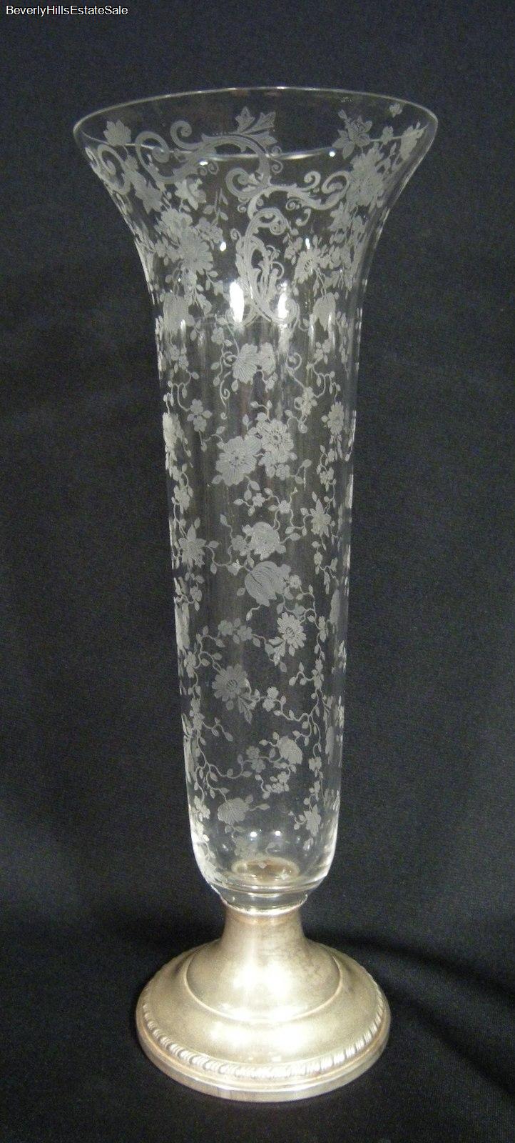 Antique Sterling Silver Etched Crystal Floral Vase Ebay
