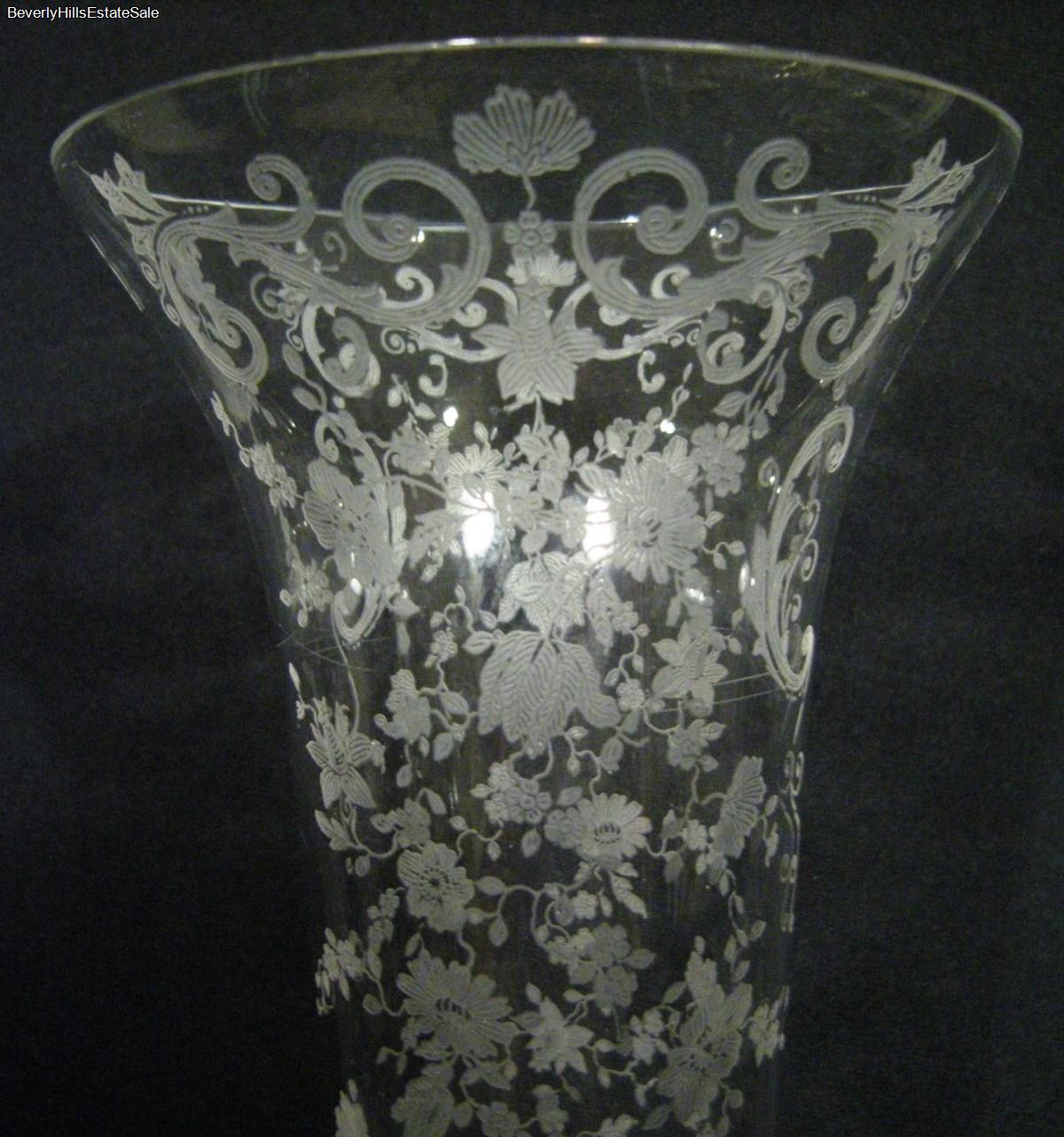 Antique Sterling Silver Etched Crystal Floral Vase Ebay