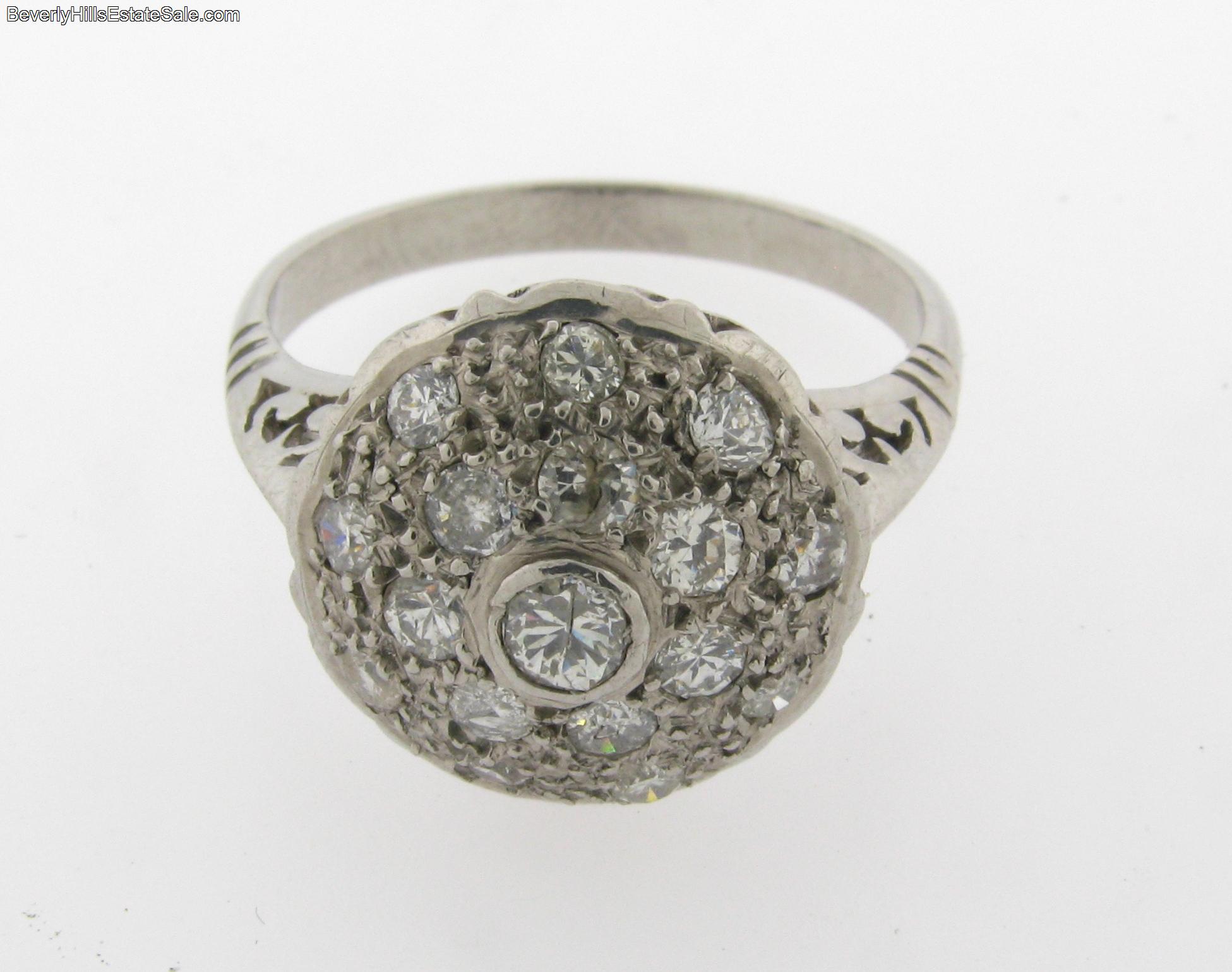 Antique 18k WG Filigree Art Deco Diamonds Ring  