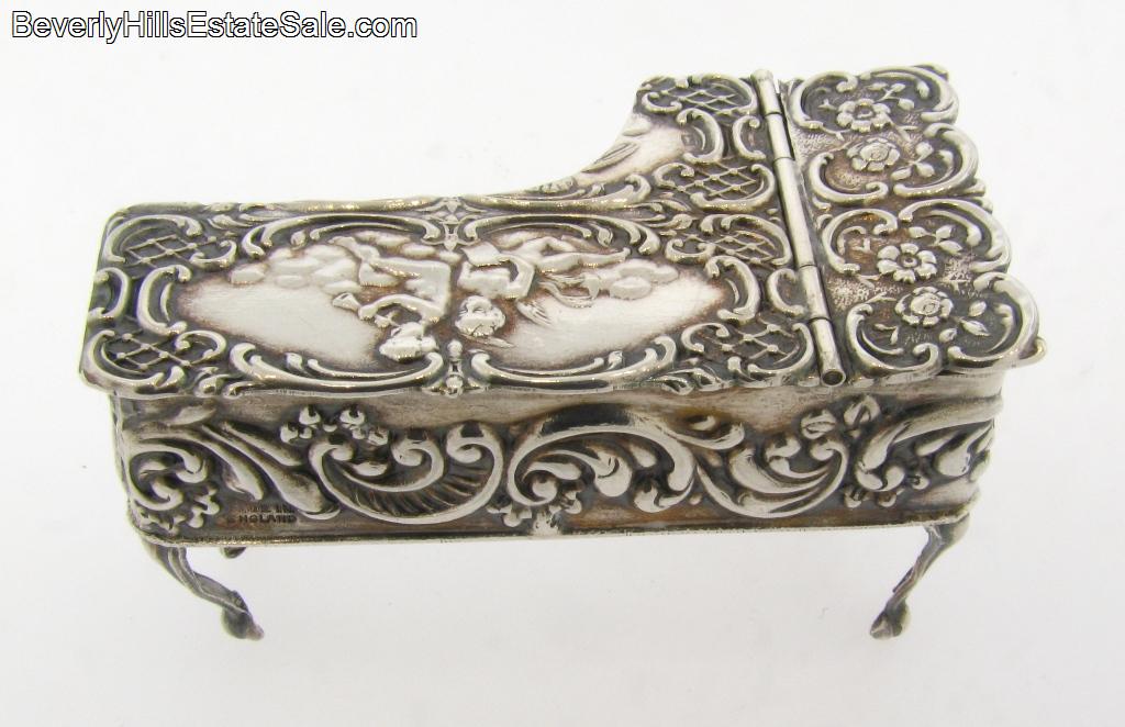 Vintage English Sterling Silver Miniature Piano Box  