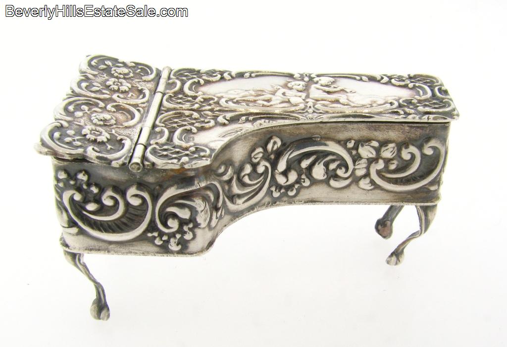 Vintage English Sterling Silver Miniature Piano Box  