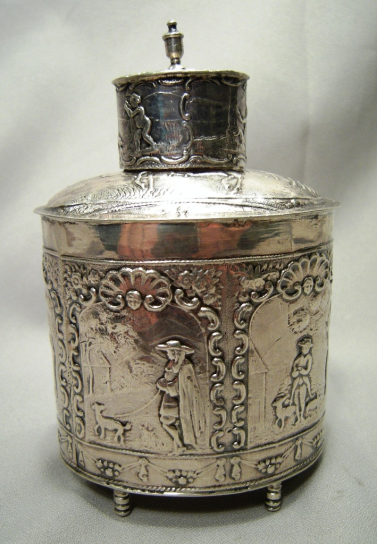 Antique 800 Silver Sculptured Tea Caddy French Import Marks  