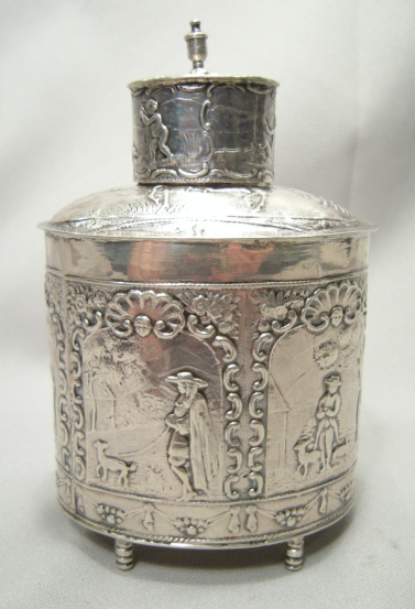 Antique 800 Silver Sculptured Tea Caddy French Import Marks  