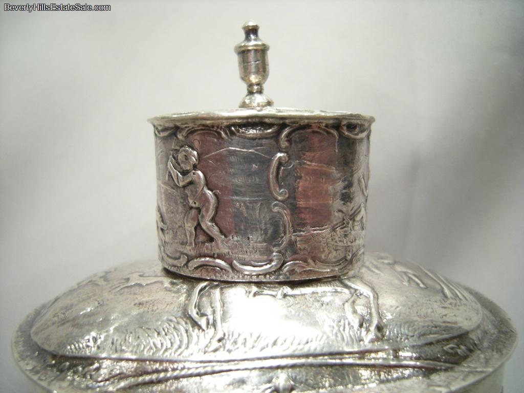 Antique 800 Silver Sculptured Tea Caddy French Import Marks  