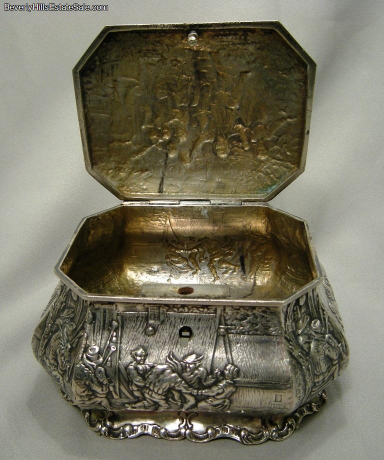 Antique 800 Silver European Tea Caddy  