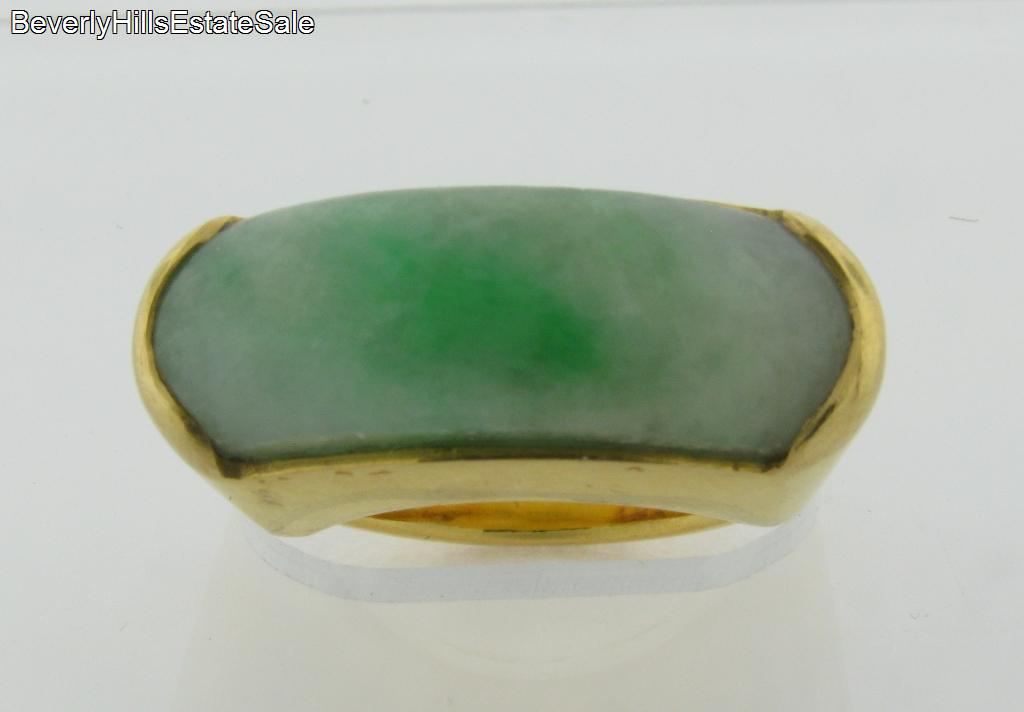 22k Yellow Gold Jadeite Jade Ring Signed Lucky  