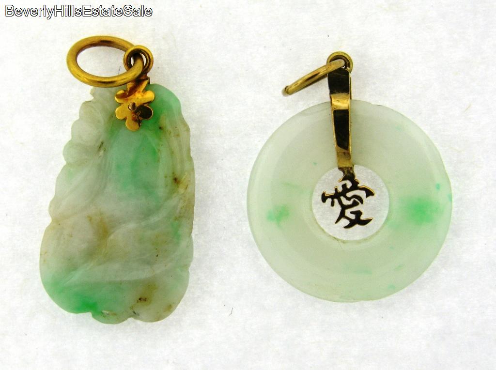 Vintage High Quality Jade Jadeite Marked 14k Gold Pendants  