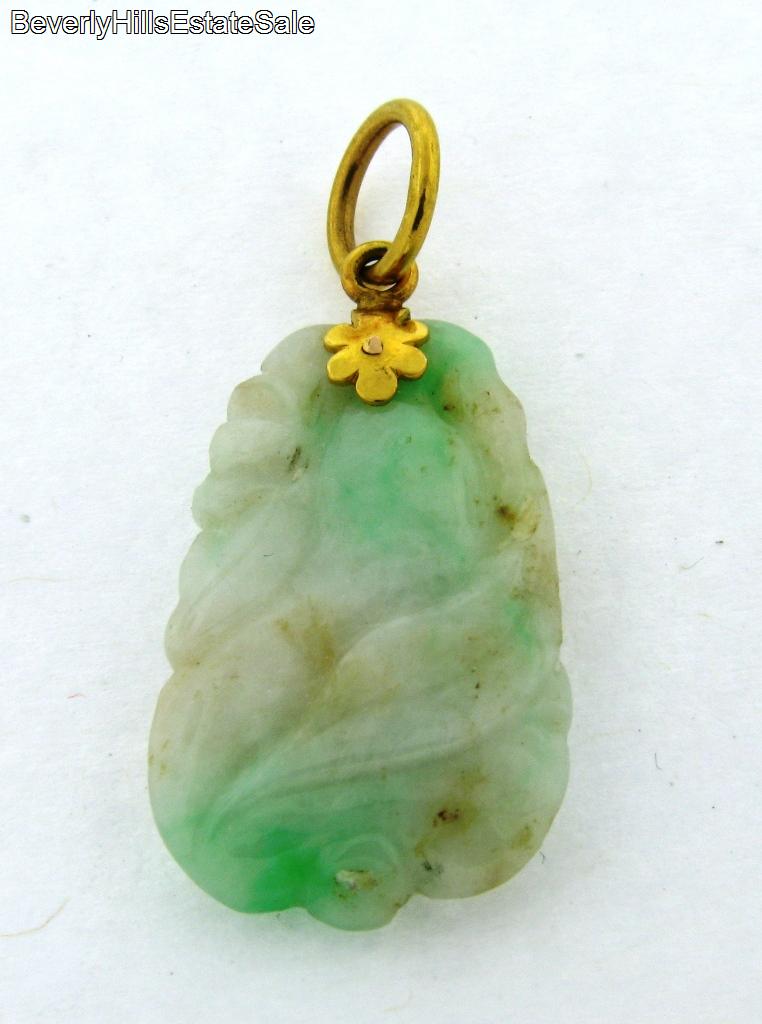 Vintage High Quality Jade Jadeite Marked 14k Gold Pendants  