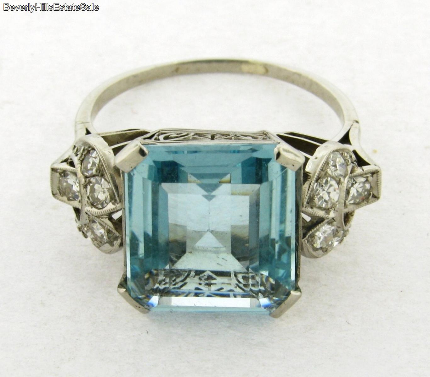 Antique Art Deco Platinum Aquamarine Diamonds Ring | eBay