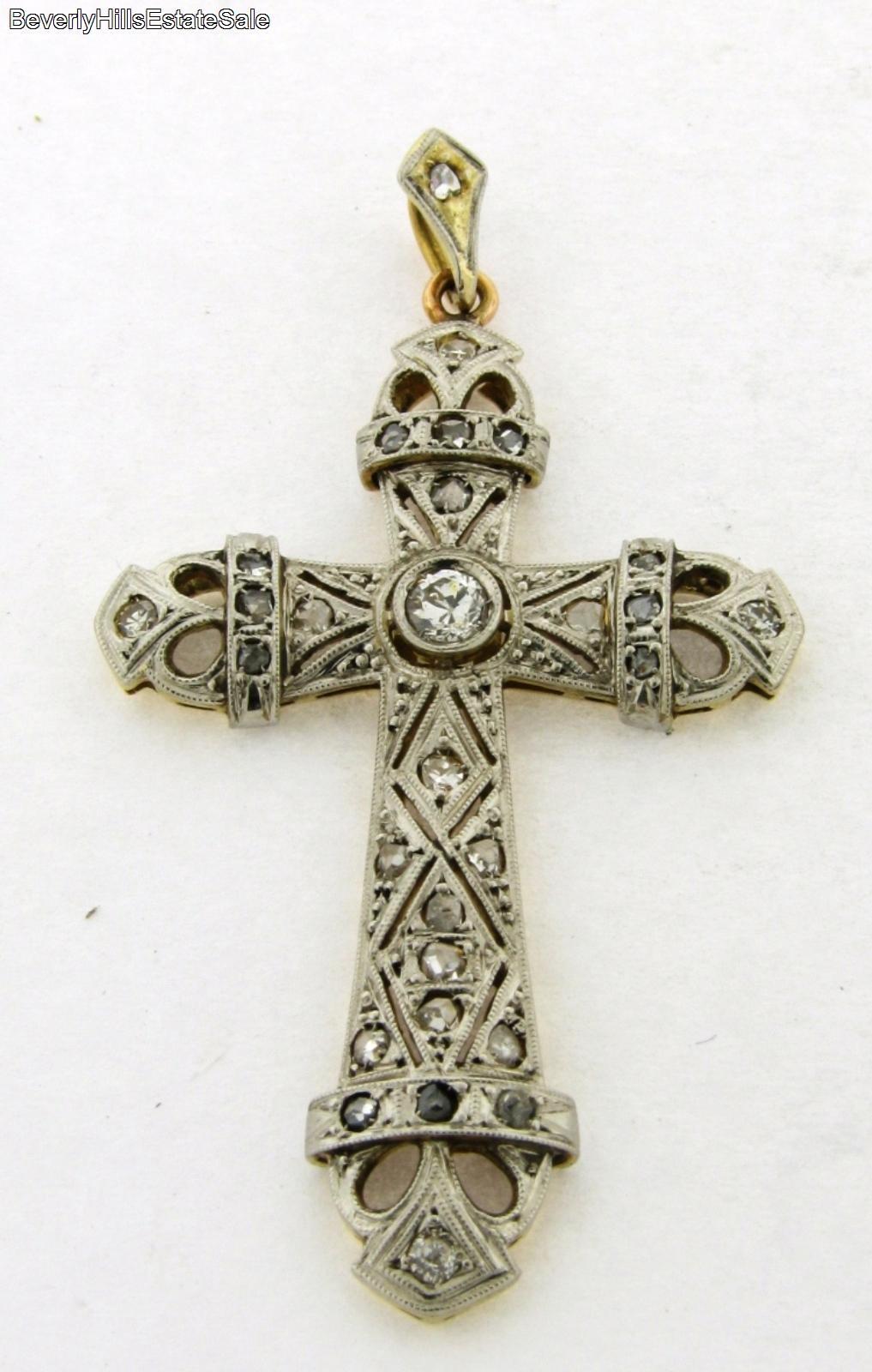 Antique Art Deco Diamonds 18k Yellow Gold Platinum Cross Pendant | eBay