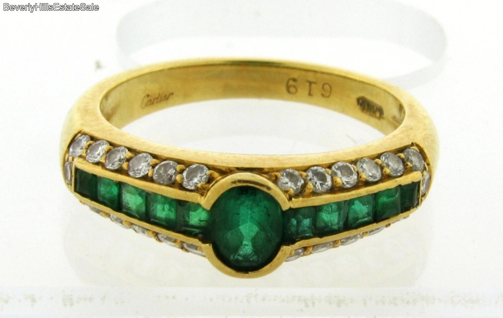 Vintage Cartier Emerald Diamond 18k Yellow Gold Ring | eBay