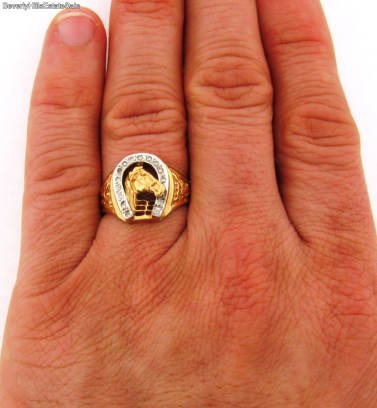 Vintage Horse And Horseshoe Diamond 18k Yellow Gold Mens Ring | eBay